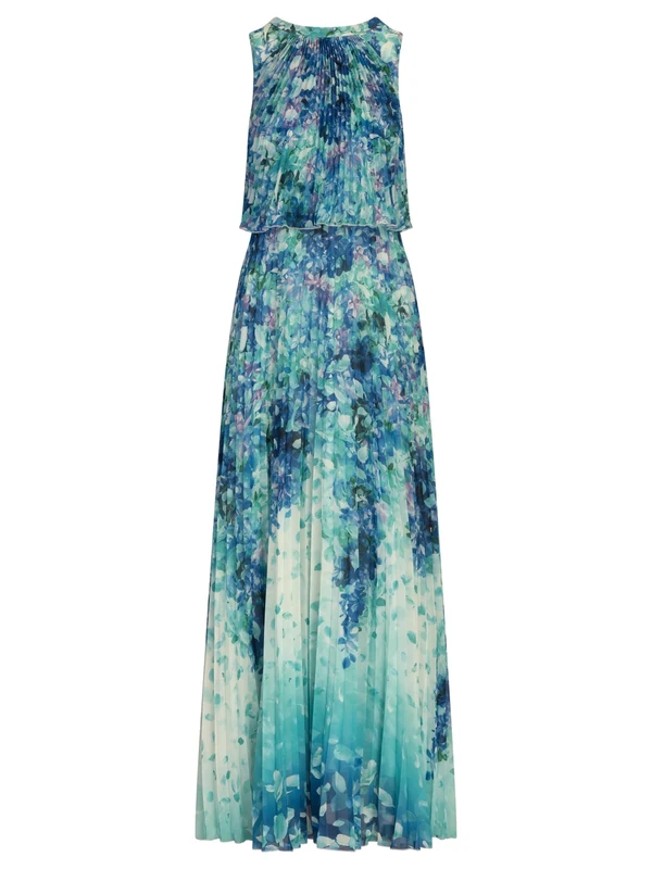 APART Fashion Women's Bedrucktes Abendkleid Dress, Turquoise-Multicoloured, 10