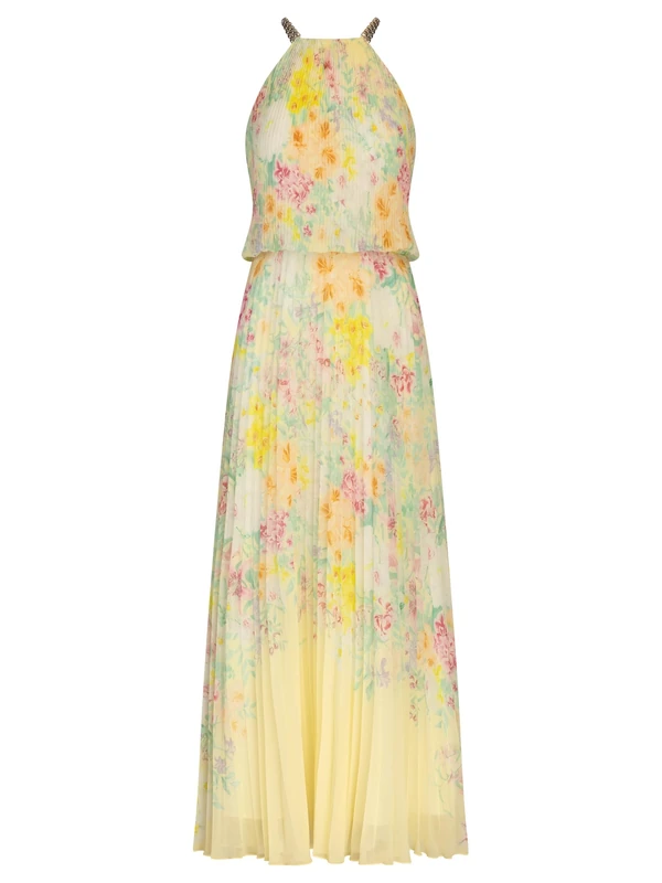 APART Fashion Women's Apart Plisseekleid im Neckholder Stil Dress, Vanilla-Multicoloured, 8 - Image 1