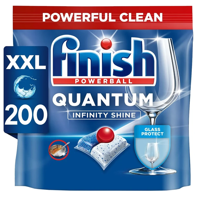 Finish Quantum Infinity Shine Dishwasher Tablets Bulk | Regular Scent | 200 Dishwasher Tabs for Deep Clean and Sparkling Shine