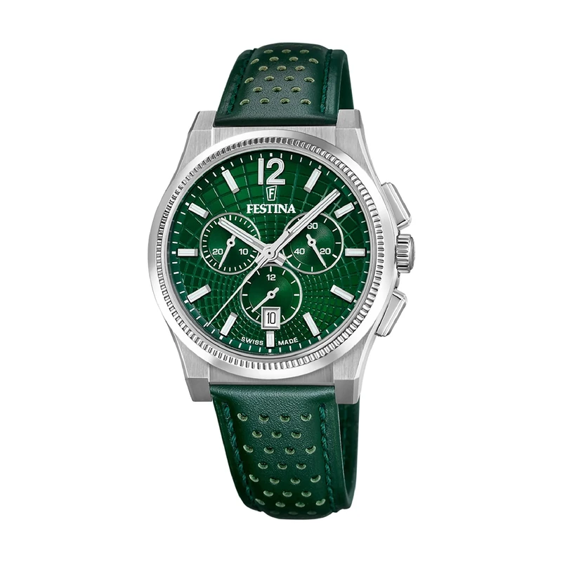 Festina Swiss Made Mens Steel Chronograph Watch with Leather Strap F20060/3