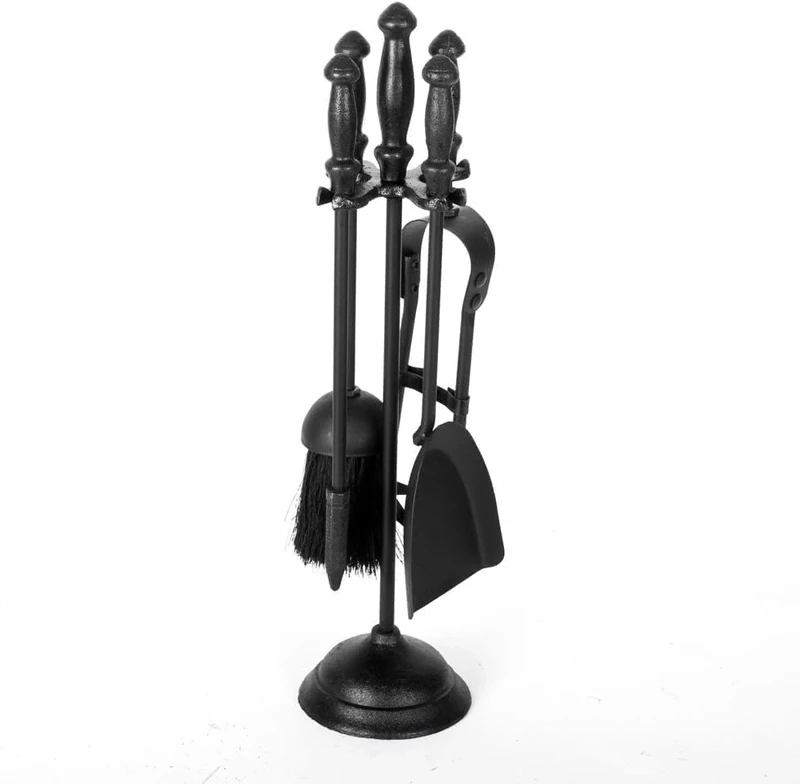 Unibos | 5PC Companion Set Traditional Fireplace Wood Burner Coal Stove Accessories Set - Wrought Iron Fireplace Tool Set Cast Iron Brush Chimney | Black - 17"(43cm)
