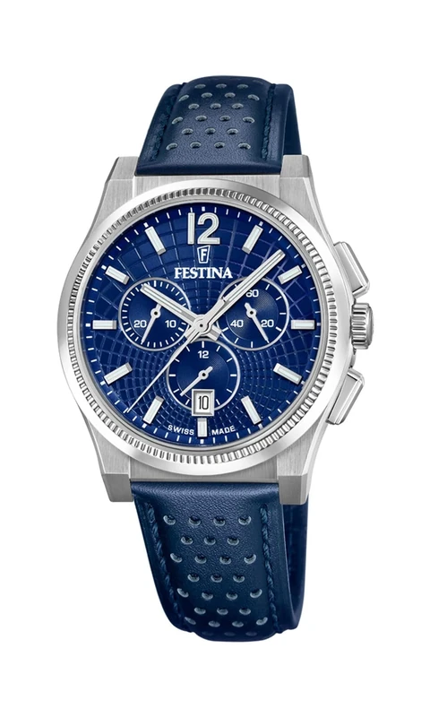 Festina Swiss Made Mens Steel Chronograph Watch with Leather Strap F20060/2