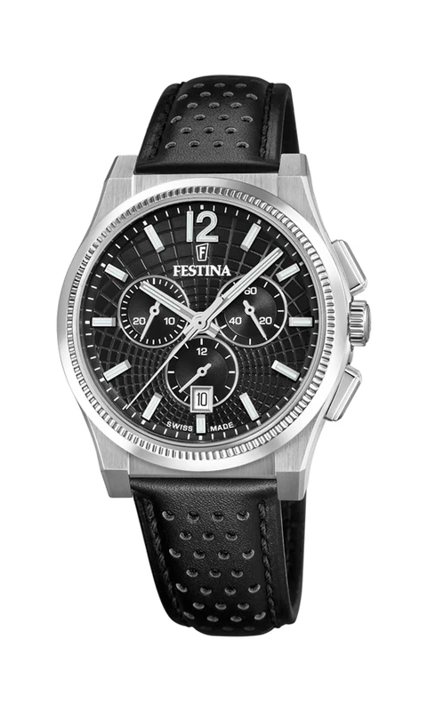 Festina Swiss Made Mens Steel Chronograph Watch with Leather Strap F20060/4