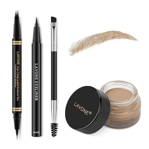 LAVONE Eyebrow Makeup Set with 4 Pointed Microblading Pen, Eyeliner, Eyebrow Ointment and Double Sided Eyebrow Brush, Eyebrow Pencil