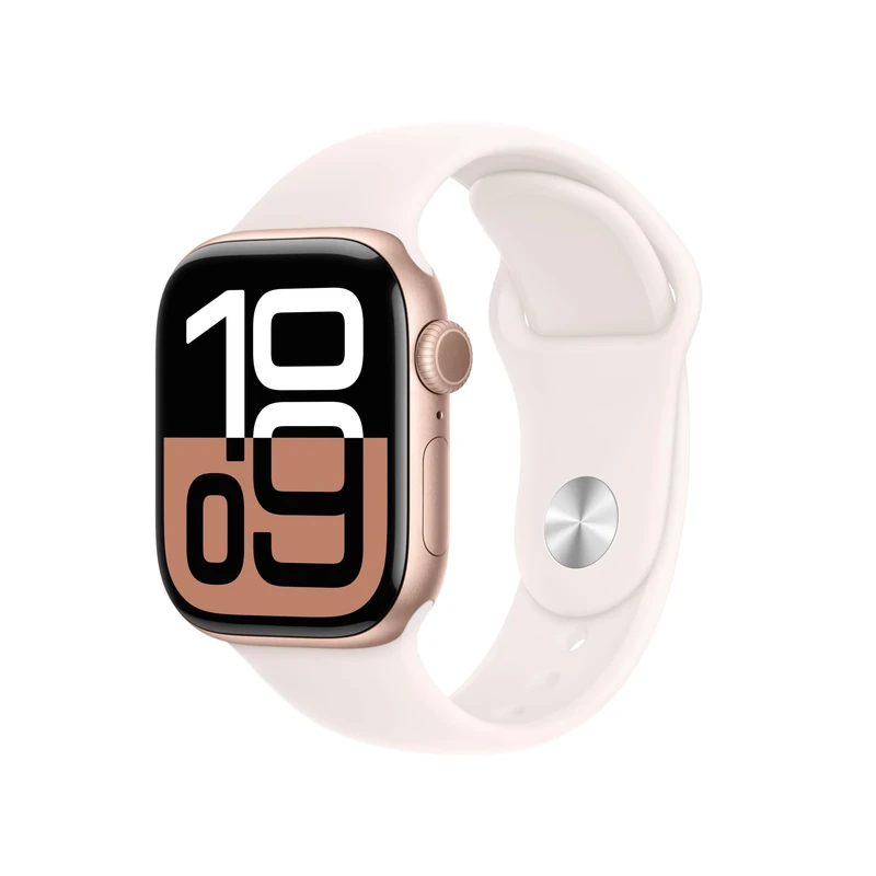 Apple Watch Series 10 GPS 42 mm Smartwatch with Rose Gold Aluminium Case with Light Blush Sport Band - S/M. Fitness Tracker, ECG App, Always-On Retina Display, Water Resistant