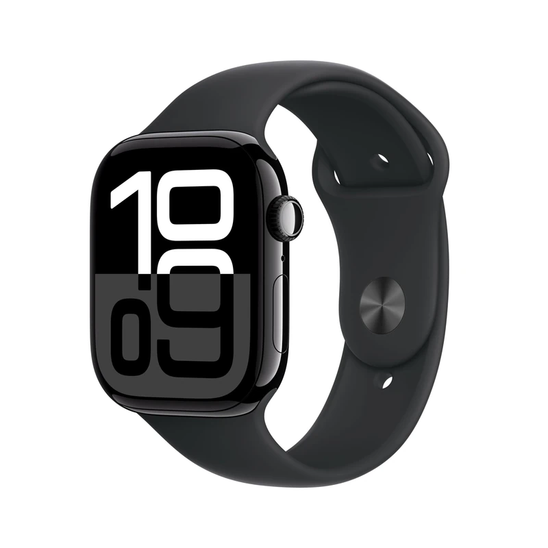 Apple Watch Series 10 (46mm GPS) Smart Watch with Jet Black Aluminum Case and Black Sport Strap (M/L). Fitness Tracker, ECG App, Retina Display Always On