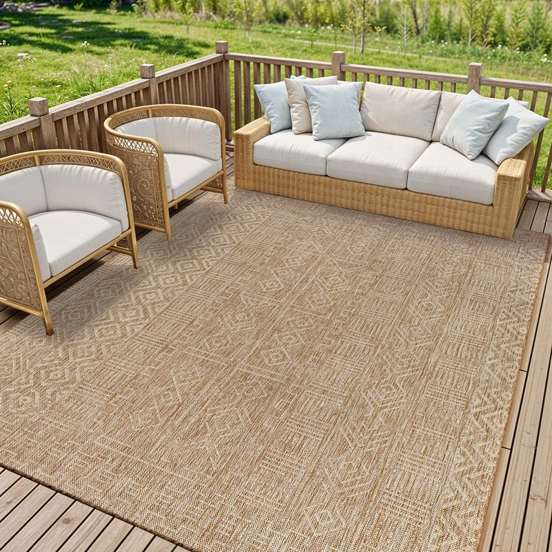 Livabliss Geometric Indoor Outdoor Rug - Large Boho Rugs for Living Room 200x275 cm Dining, Kitchen Carpet, Patterned Neutral and Coloured Rugs, Waterproof, Stain Durable - Brown and Beige