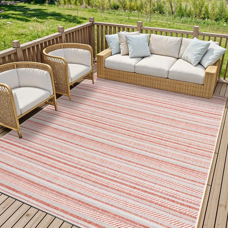 Livabliss Ibiza Indoor Outdoor Rug - Large Boho Rugs for Living Room 200x275 cm Dining, Kitchen Carpet, Patterned Neutral and Coloured Rugs, Waterproof, Stain Durable - Coral, Ivory, Pink