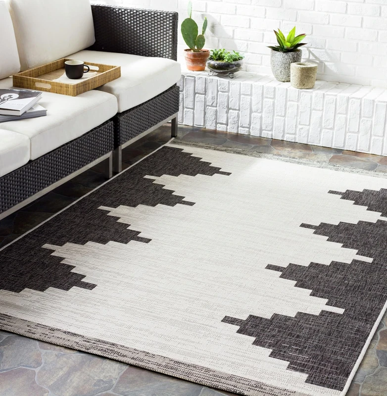 Livabliss Lagada Indoor Outdoor Rug - Large Boho Rugs for Living Room 200x275 cm Dining, Kitchen Carpet, Patterned Neutral and Coloured Rugs, Waterproof, Stain Durable - Black, Cream,Grey