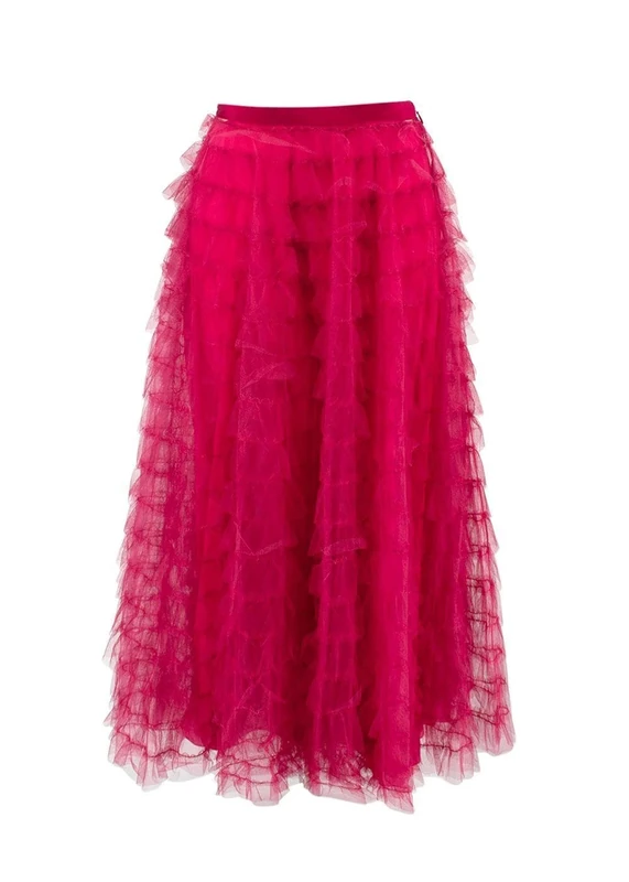 Dior Pre-Loved Christian Raspberry Ruffled Tulle Midi Skirt