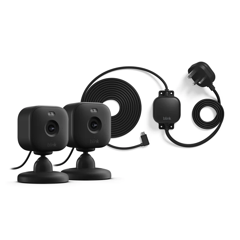 All-New Blink Mini 2 + Blink Weather Resistant 4 m Power Adaptor – Plug-in smart security camera, HD night view in colour, built-in spotlight, two-way audio, motion detection — 2 cameras (Black)