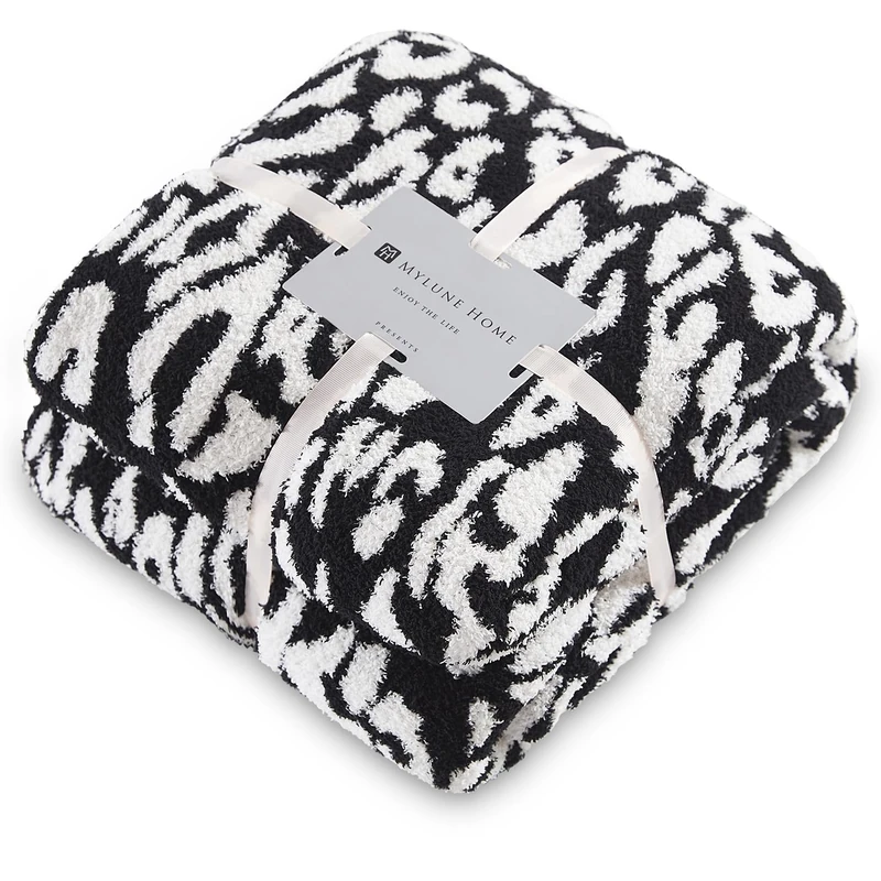 MH MYLUNE HOME Ultra Soft Leopard Throw Blanket, Black White, 71"x78"