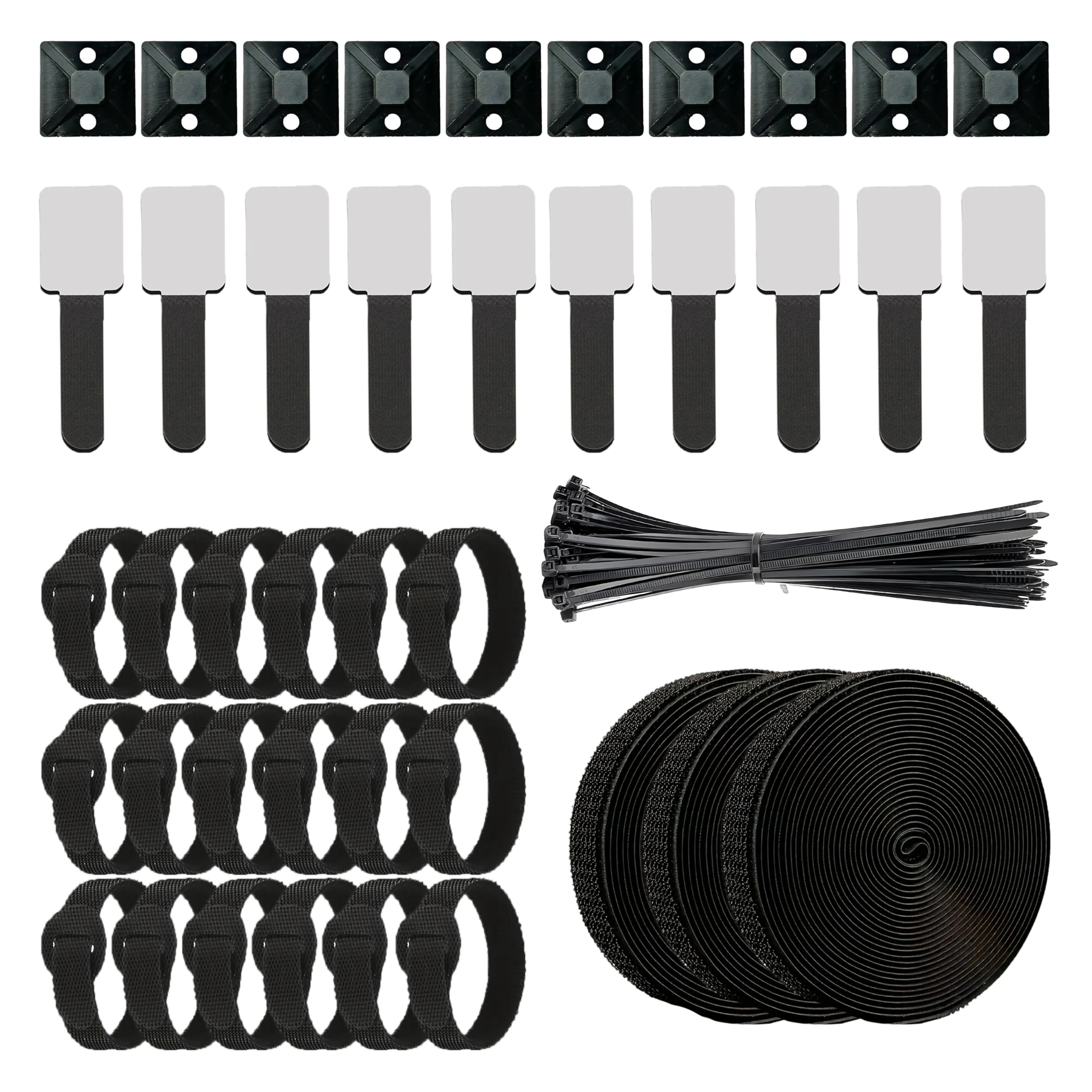 ARMIZ 150PCS Cable Management Kit, 3 Rolls Tape, 12 Zip Tie Mounts,40 Cable Straps, 15 self-Adhesive Cable Clips, & 80 Cable Fastening Ties for TV, PC and Office Cable Management