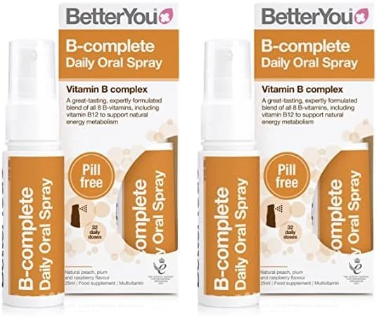 BetterYou B-Complete Daily Oral Spray, Pill-Free Vitamin B Complex Supplement, Formulated Blend of All 8 B Vitamins, Including B12 to Support Natural Energy, 1-Month Supply, Made in The UK (Pack of 2)
