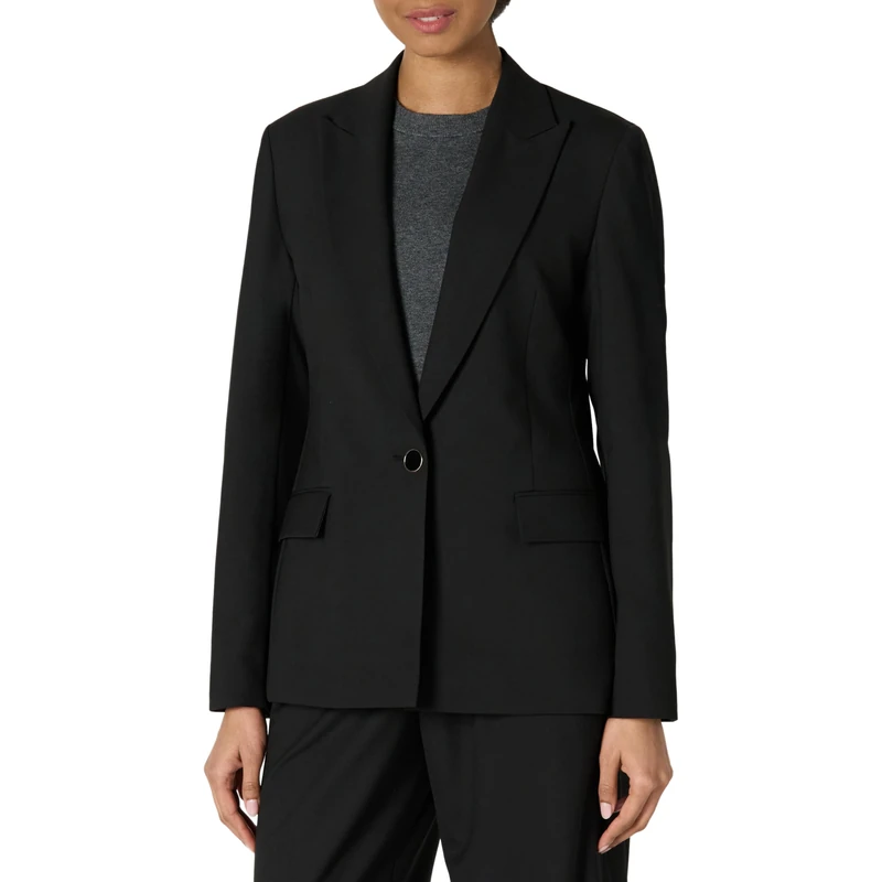Amazon Essentials Women's Regular-Fit Woven Single-Breasted Blazer, Black, 12-14