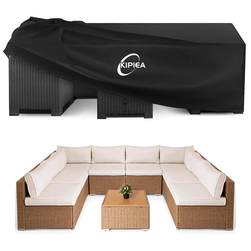 Kipiea Extra Large Garden Furniture Covers, Outdoor Table Covers Waterproof, Heavy Duty 420D Patio Rattan Furniture Cover for Table & Chairs, Windproof, No Tears, Anti-UV, Square - 300 x 300 x 71cm