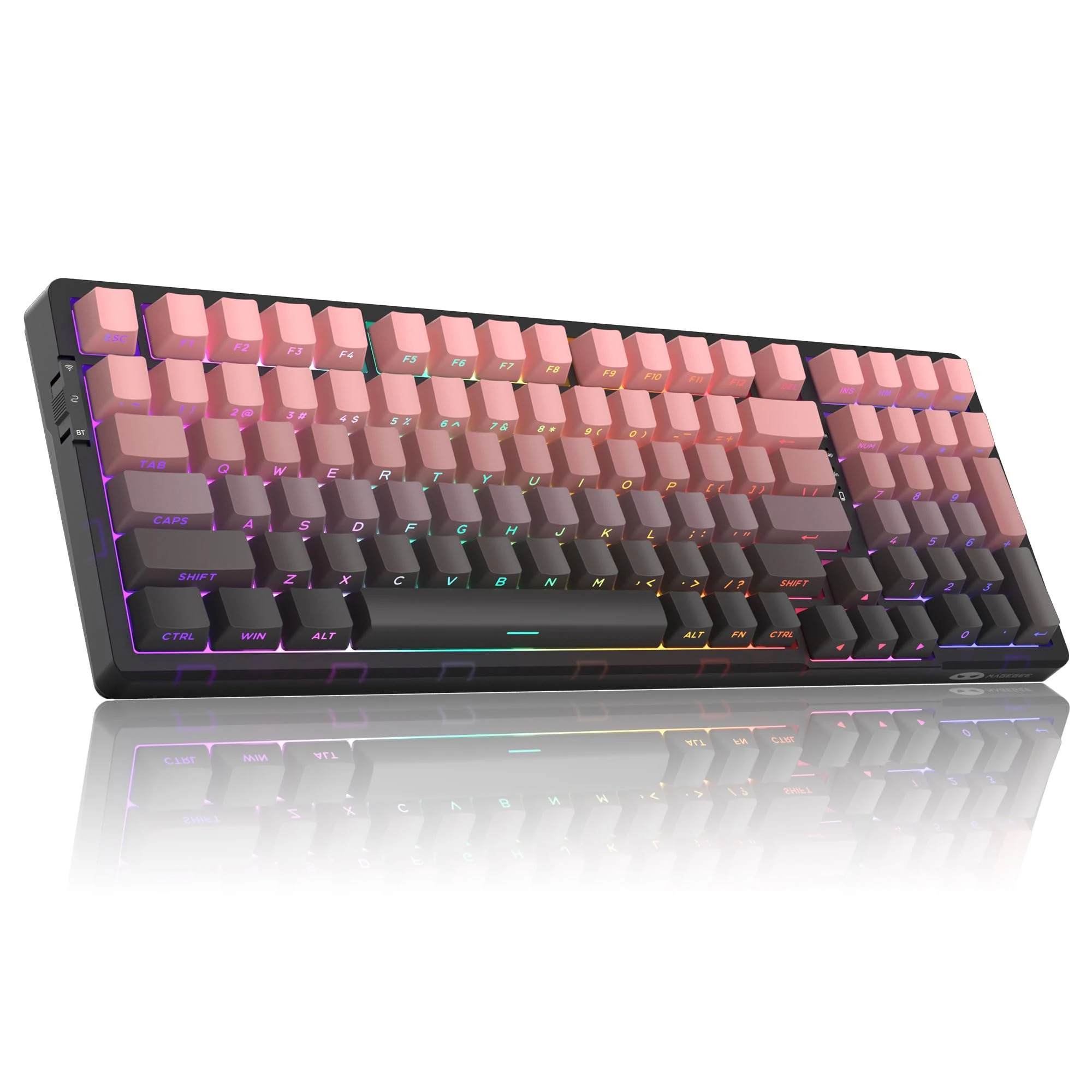 Gasket Structure Light100 Wireless Mechanical Keyboard, 2.4G/USB-C/BT5.0 Hot Swappable Custom Keyboard,RGB Backlit Gaming Keyboards with Side Character Linear Blue Whale Switch, PBT Keycaps - Pink