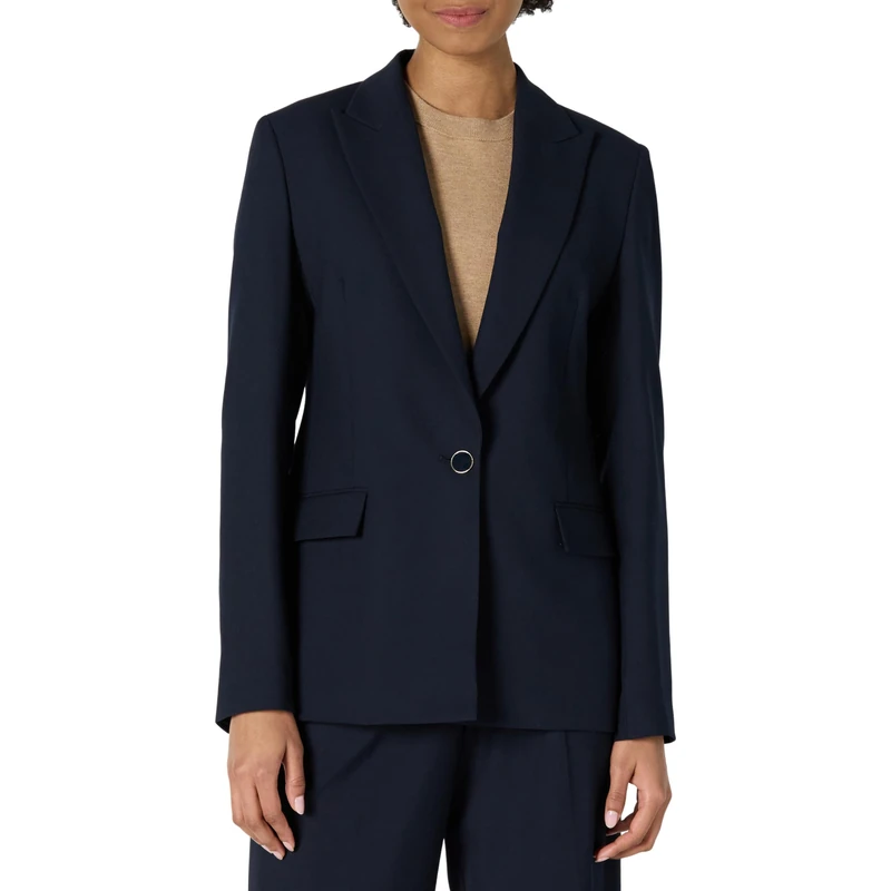Amazon Essentials Women's Regular-Fit Woven Single-Breasted Blazer, Navy, 12