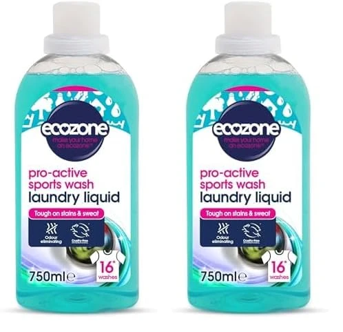 Ecozone Pro-Active Sports Wash, Ultra Concentrated Laundry Liquid Bio Detergent, Washing Machine Clothing Stain & Odour Removal, Natural Vegan Non Toxic Eco-Friendly, Gentle on Skin, 16 Washes (750ml)