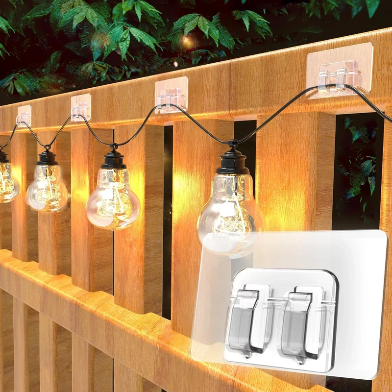 AFFAVON 100pack Outdoor Lights Hooks with Adhesive Strips - Waterproof, UV-Resistant, No-Damage, Tool-Free Installation Clips for Christmas, Patio,Garden Balcony Decor,Cable Holders for Hanging