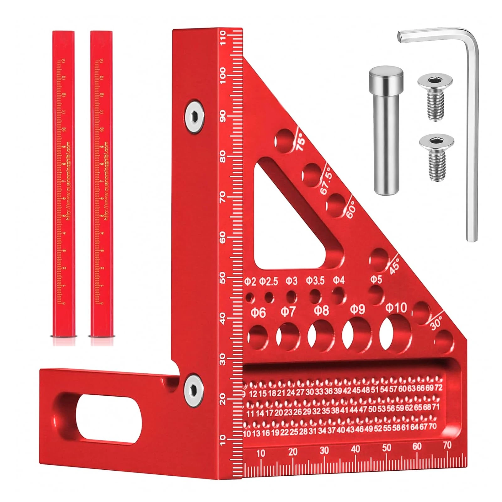 TPTGIAR 3D Carpenters Square, 22.5-90 Degree Angle Measurement Tool, High Precision Speed Square, Multi-functional Engineers Square with 2 Woodworking Pens for Engineers Woodworking