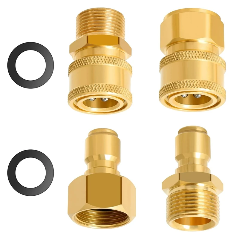 JINHENB 4 Pack Pressure Washer Quick Disconnect Adaptor Set M22-15mm to 3/8 Quick Release Couplers Pressure Washer Hose Pipe Fittings Accessories