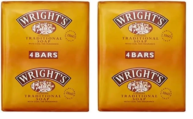 Wright's Coal Tar Soap, for everyday skin cleansing, suitable for all skin types. 4 x 100g bars (Pack of 2)