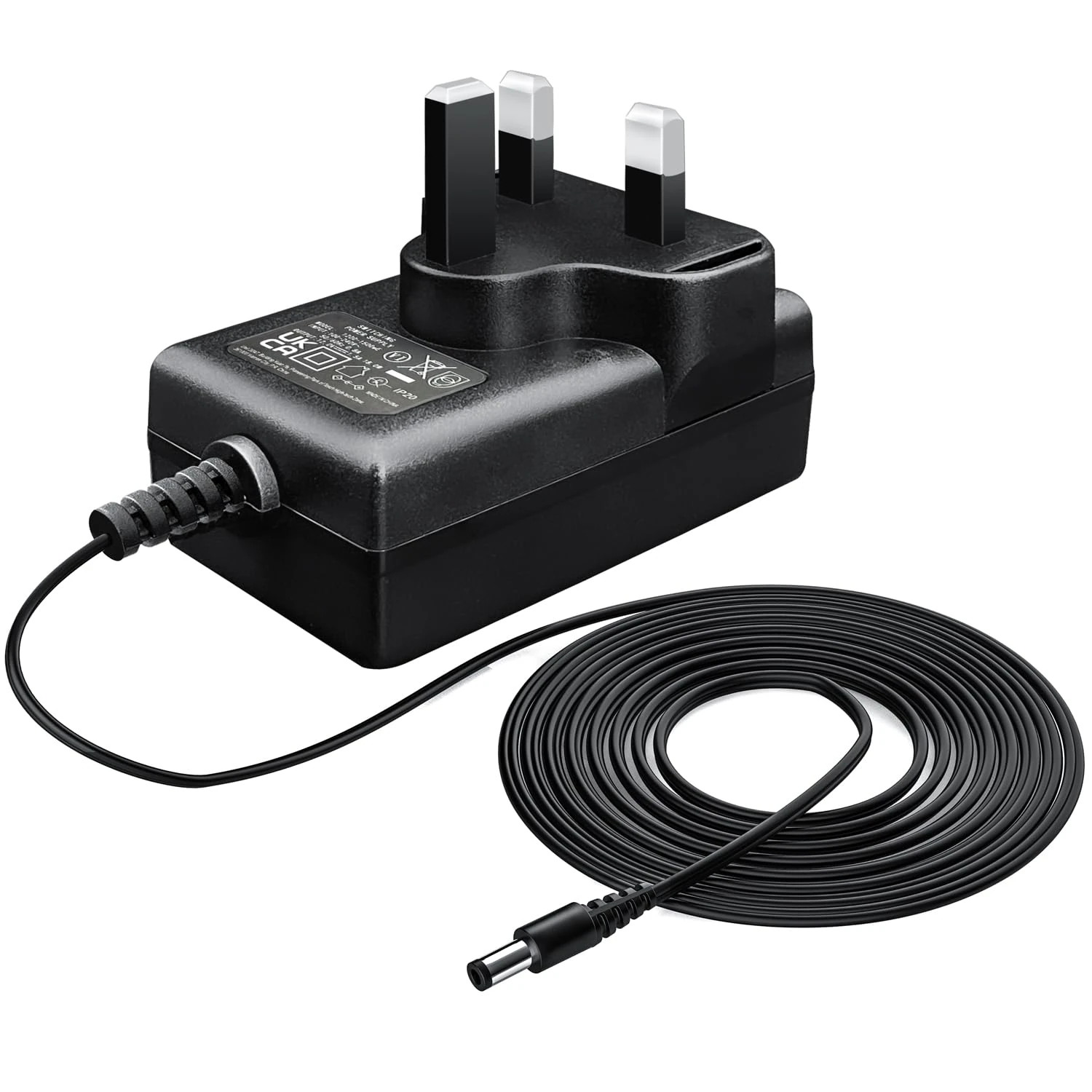 12V 1.5A 18W 1.8M Long Power Supply Adapter, AC DC Switching Adapter (Input 100-240V, Output 12Volt 1.5Amp 1500mA), DC 12V 5.5x2.1mm Wall Mount Transformer Plug, UKCA Listed