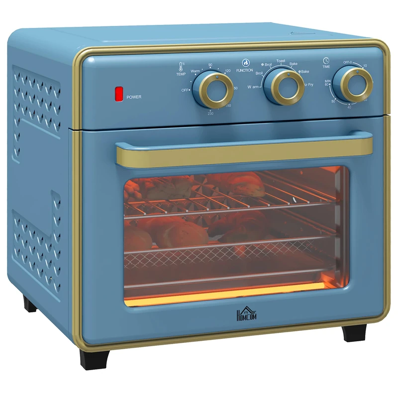 HOMCOM 20L Countertop Mini Oven, 7-in-1 Toaster Oven with Warm, Broil, Toast, Bake, Air Fryer Setting, Timer, Adjustable Thermostat, 4 Dishwasher Safe Accessories, 1400W, Blue - Image 1