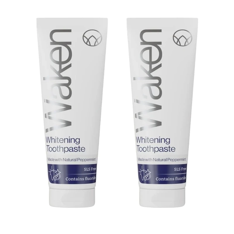 Waken Whitening Toothpaste, Prevents Enamel Stains, SLS-Free, Vegan Friendly, Natural Peppermint Flavour, 75ml Pack of 2