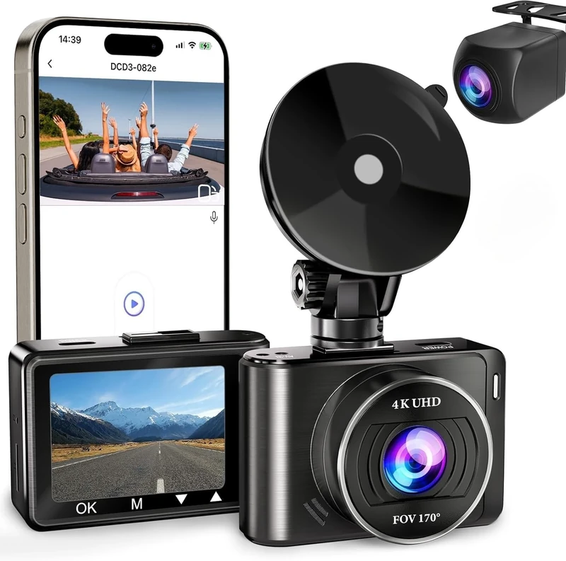 Dash Cam Front and Rear, 4K GPS Wifi Car Camera Dash Cam, 128GB Dual Lens Dashcam Front and Rear Camera with 170° Wide Angle, Night Vision, 2in Screen, Loop Recording, Wireless Dash Cams for Cars