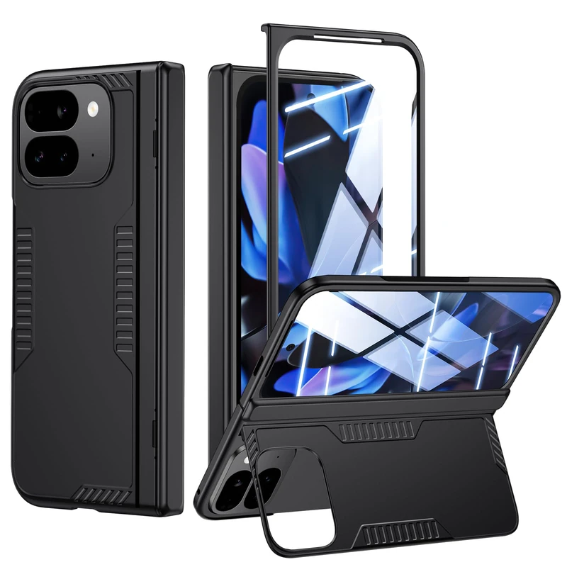Kaiiecal for Google Pixel-9-Pro Fold Case: Slim Hinge Stand Case with Screen Protector - Support Wireless Charging - Soft Protective Phone Cover for Google Pixel 9Pro Fold (Black)