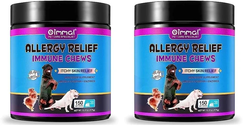 Dog Allergy Chews for Dogs - 150pc Soft Chews Itch Immunity Treats for Dog Soothe Itchy Paws, Eyes, Ears, Skin - Supports Seasonal Itching Relief, Itching, Licking, Scratching, 150pcs/Duck (Pack of 2)