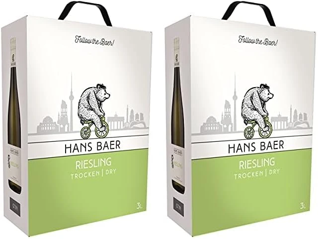 Hans baer - Riesling - German dry white wine - Rheinhessen, Germany, Bag in Box (1 x 3 L) (Pack of 2)
