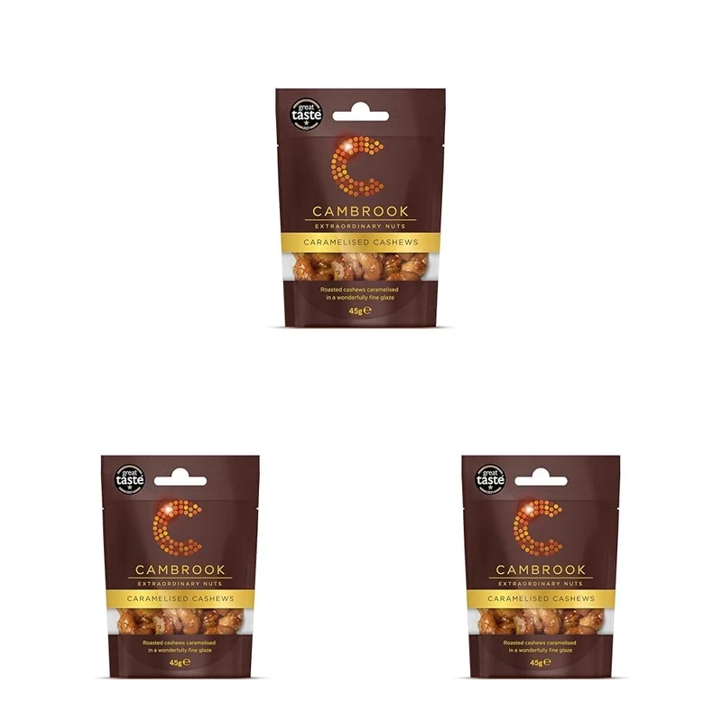 Cambrook - Caramelised Cashews, 45g Bag (Pack of 3)