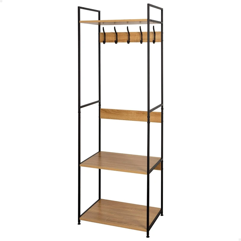 AKTIVE MAX Home Shoe Rack Entryway and Floor Standing Coat Rack, 5 Hooks and 3 Shelves, 60 x 40 x 175 cm, Industrial Style, Leveling Legs, Hallways, Shelves, Shoe Racks (18432)