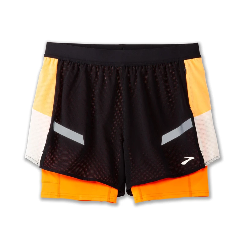 BROOKS 221687080 Run Visible 4" 2in1 Short 2.0 Shorts Women's Black/Ecru/Fluoro Flash Size 35
