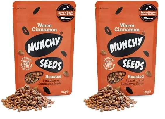 MUNCHY SEEDS Warm Cinnamon, Sunflower, Pumpkin, Protein Snack, Plant-Based Fibre & Vitamin E, Sweet & Delicious To Eat, Vegan Snacks For Kids, Add to Cereal, Porridge or Yoghurt - 125g Sharing Pack