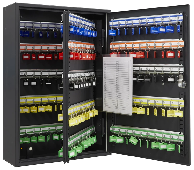 ARREGUI PL200EN Key Cabinet with 200 Adjustable Hooks, Steel Key Box with IP65 Electronic Lock, Key Cabinet with Combination Lock, Programmable Codes, 55 x 38 x 14 cm, Black