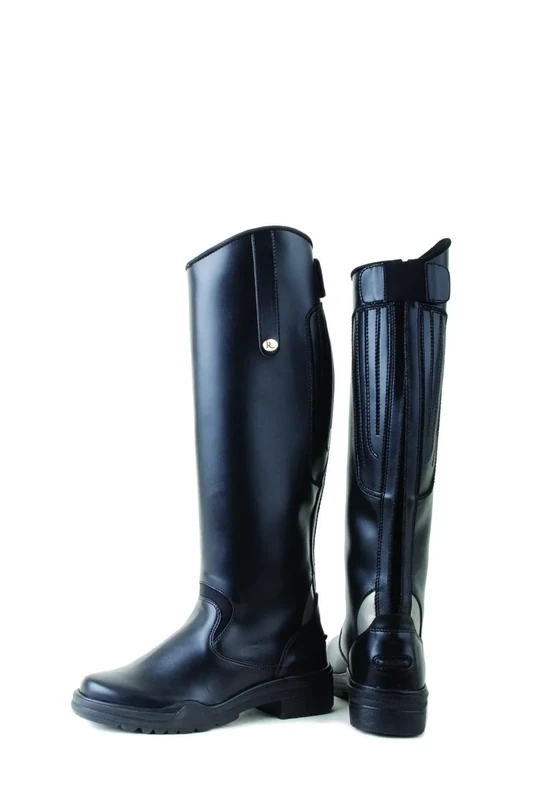Rhinegold Nebraska Equestrian Horse Riding Long Boots - Black (Size 8) - Wide Fit Unisex Synthetic Knee High Boots for Men & Women with Rear Zip. Wide Calf Knee High Boots