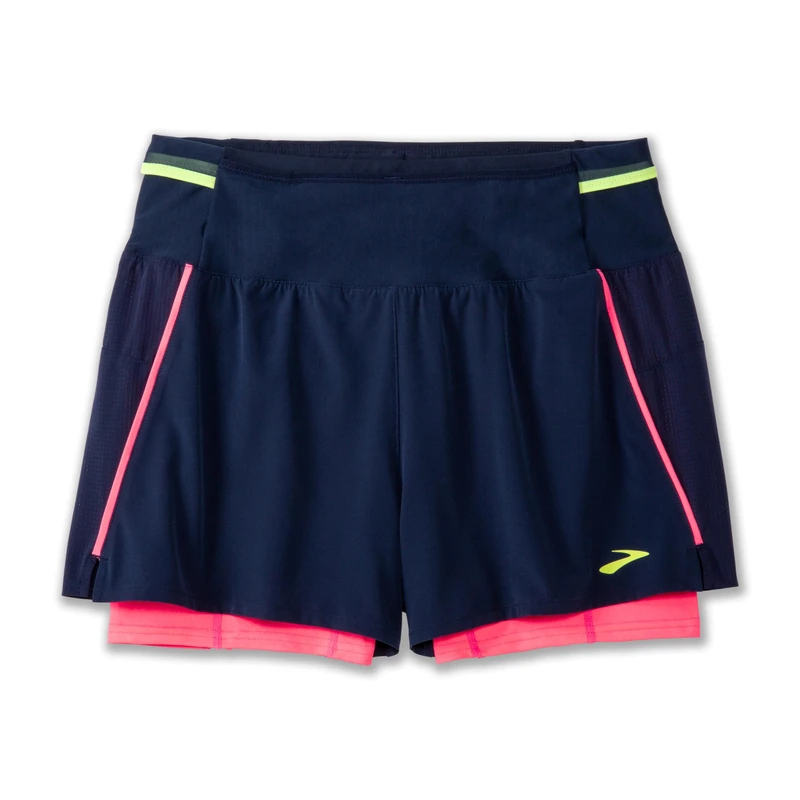 BROOKS 221656439 High Point 3" 2-in-1 Short 2.0 Shorts Women's Navy/Neo Pink Size 25