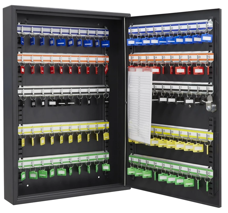 ARREGUI PL100EN Key Cabinet with 100 Adjustable Hooks, Steel Key Box with IP65 Electronic Lock, Key Cabinet with Combination Lock, Programmable Codes, 55 x 38 x 8 cm, Black