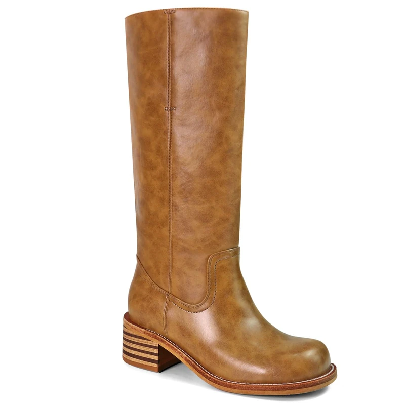 UBWDU Women's Knee High Boots Chunky Block Heel Long Boots Square Toe Low Heel Boots for Women, Brown, 6.5 UK