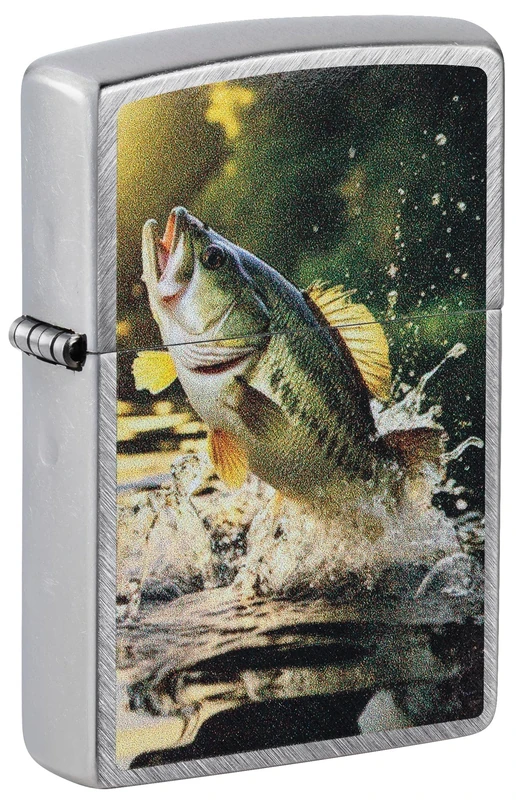 Zippo Windproof Lighter, Fishing Design, Silver, Colour Image, Refillable, Reusable, Windproof Design, Gift Box, Made in USA