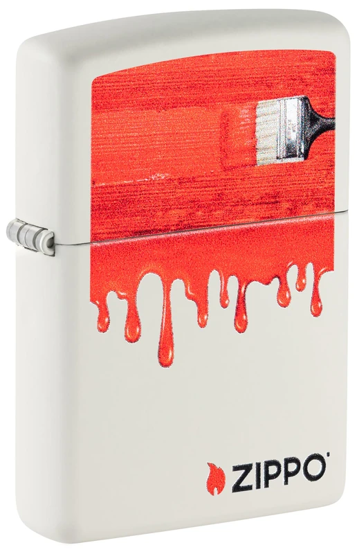 Zippo Windproof Lighter, Dripping Paint Design, Matte White, Colour Image, Refillable, Reusable, Windproof Design, Gift Box, Made in USA