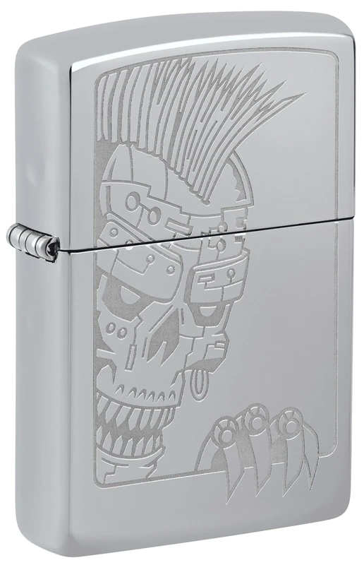Zippo Windproof Lighter, Mohawk Skull Design – Silver – High Polished Chrome in Lustre Finish – Refillable, Reusable, Windproof Design – Comes in Gift Box – Made in USA