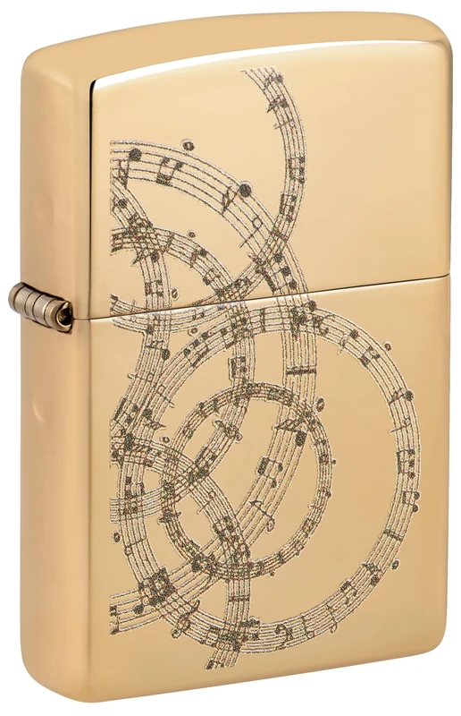 Zippo Windproof Lighter, Musical Notes Design – Gold in High Polished Brass with Colour Image – Refillable, Reusable, Windproof Design – Comes in Gift Box – Made in USA