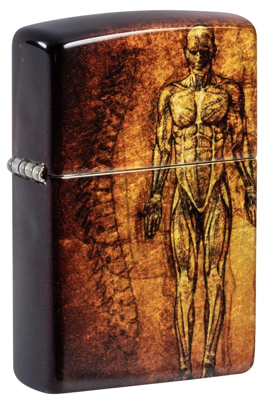 Zippo - Windproof Lighter, Anatomy Design, Tumbled Brass, 540 Fusion, Refillable, Reusable, Windproof Design, Gift Box, Made in the USA