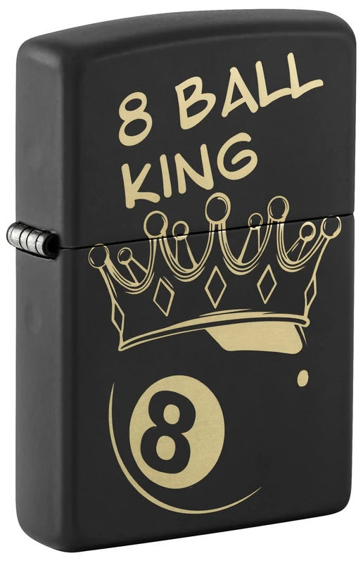 Zippo - Windproof Lighter, 8 Ball Billiard Crown, Matt Black, Laser Engraving, Refillable, Reusable, Windproof Design, Gift Box, Made in the USA