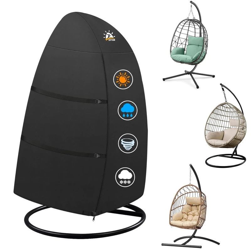 Zettum 173x115cm Outdoor Egg Chair Cover Waterproof, 600D PU Coating Single Garden Hanging Chairs Cover Waterproof with Zipper Egg Chair Covers Heavy Duty